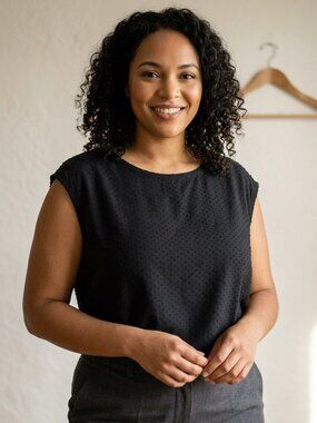 Elle Black Swiss Dot Cap Sleeve Blouse Textured Noir XL